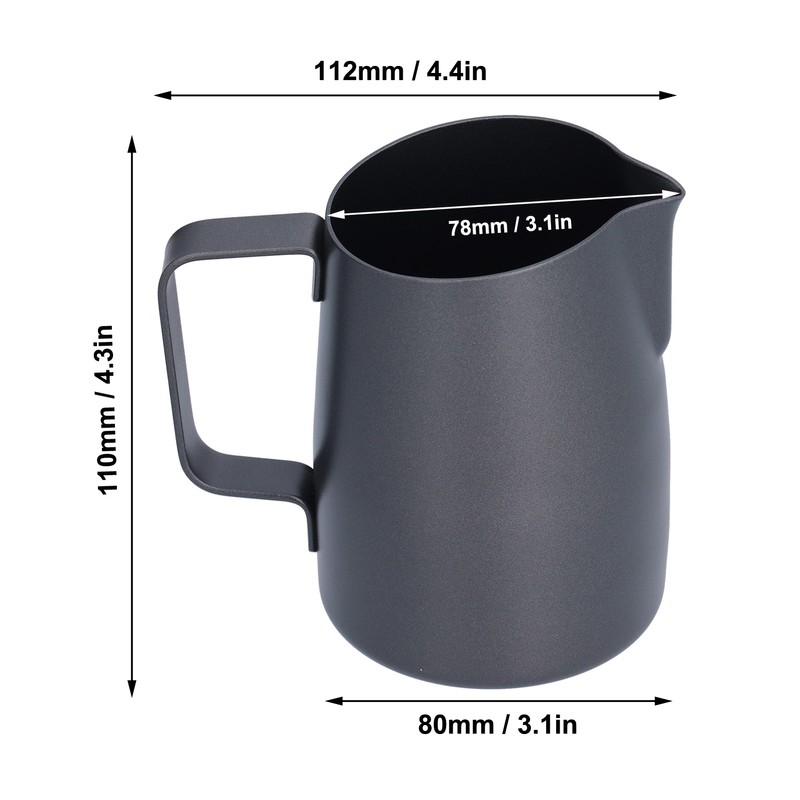 400ml Black PTFE Oblique Mouth Milk Frothing Jug 304 Stainless