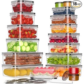 N/A 36-Piece Kitchen Food Storage Container with Lids Set, Labels Durable Leak-Proof