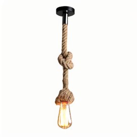 EmyZöilure E27 Hemp Rope Pendant Light,Vintage Ceiling Lamp Holder with Adjustable Cord for Kitchen, Farmhouse, and Boho Decor(1.5 Meter/Cord) (1 Head)