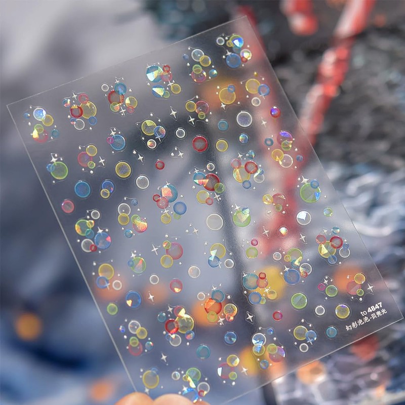 Laser Aurora Shell Soap Bubble Nail Stickers Flash Light Water