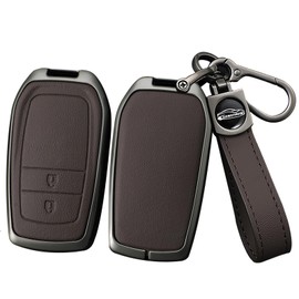 ontto 2 button Key Fob Cover Fit for Toyota RAV4 Hilux Fortuner Land Cruiser Camry Coralla Crown Highland Reiz Alloy Leather Smart Key Shell case keyring Key holder keychain accessories Brown B
