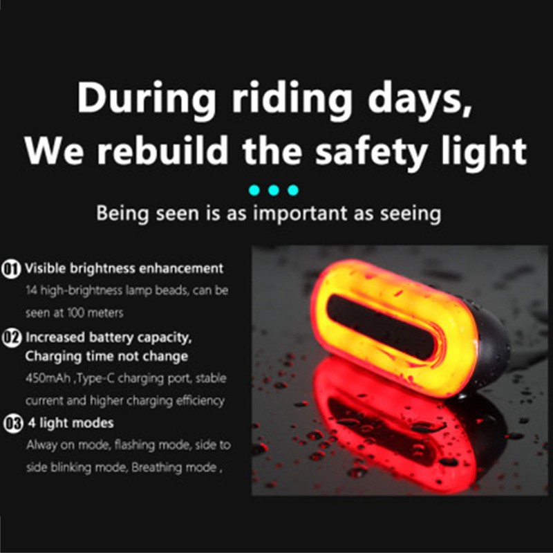 Motorcycle Helmet Tail Warning Light 4 Lighting Modes IPX6 Waterproof