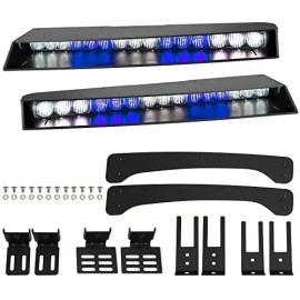 2-15 LED Green White Visor Light Bar Interior Upper Windshield Emergency Hazard Warning Strobe Light Kit Auto Exterior LightingLight Color: Blue/white