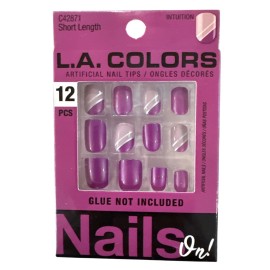 L.A. Colors NAILS ON! 12 Nails INTUITION Short Square Glossy Purple+Lavande