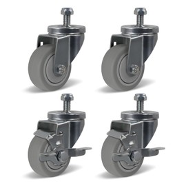 NINOSO 3'' Casters, Heavy Duty Industrial Casters Set of 4 with Load 1000lbs Capacity, Threaded Stem Rubber Caster Wheels for Cart Furniture(2 Brake & 2 Swivel)