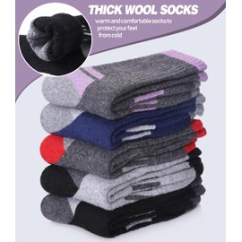 DYW Womens Merino Wool Hiking Socks Thermal Warm Winter Boot Crew Socks Cushion Work Walking Gift Socks 5 Pairs （5 Pairs Color Mix D,Medium）