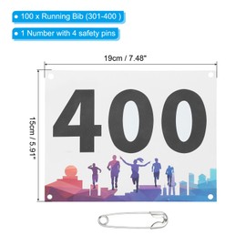 PATIKIL Tearproof Running Bib Numbers 7x6 Inch, 301-400 Waterproof Race Competitor Numbers with Safety Pin for Marathon Sports Game Competition Runner, Multicolor