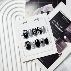 Melting Black Silver Nail Tips - Coffin Egg / 멜팅블랙실버 네일팁 - 코핀에그