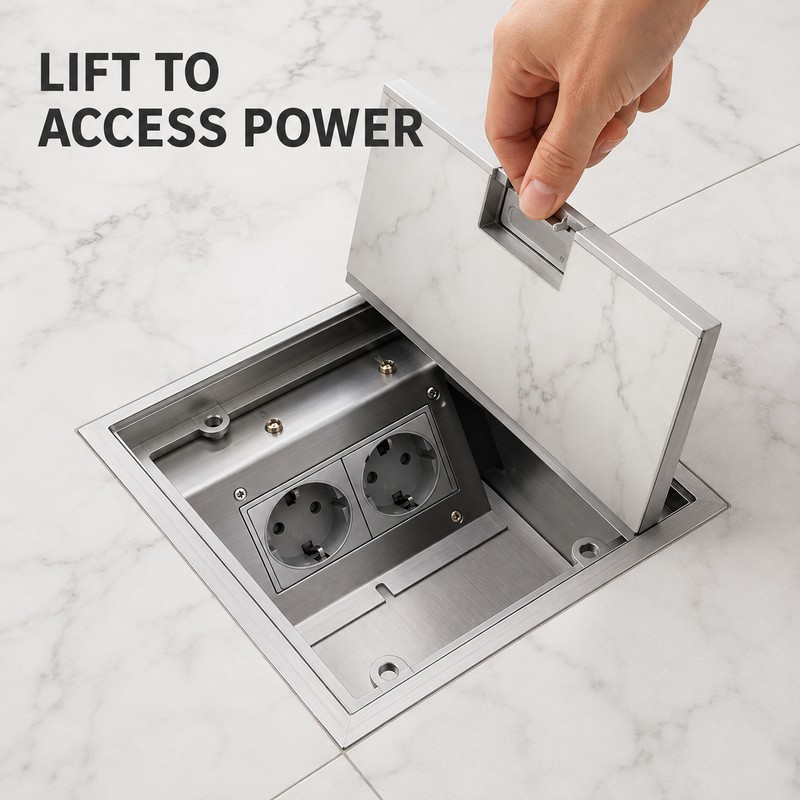 Square Metal Hidden Floor Socket Box with Multiple Outlet Configurations