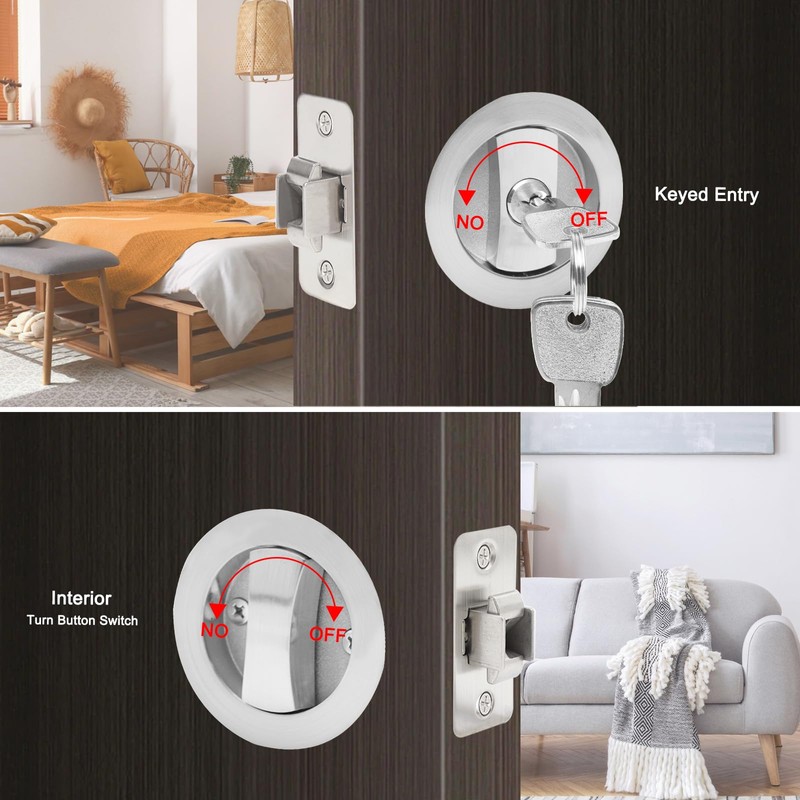 Dontay 2 Pack Pocket Door Lock with Key, Contemporary Entrance