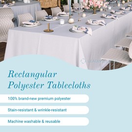 Leading Linens 2 Pack 90 x 132 Inch Rectangle White Polyester Tablecloth, Table Cover, Stain and Wrinkle Resistant, Washable for Dining Table, Wedding Reception, Banquet, Party