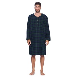 Ashford & Brooks Mens Flannel Long Sleeve Sleep Nightshirt, Blackwatch Plaid, XX-Large