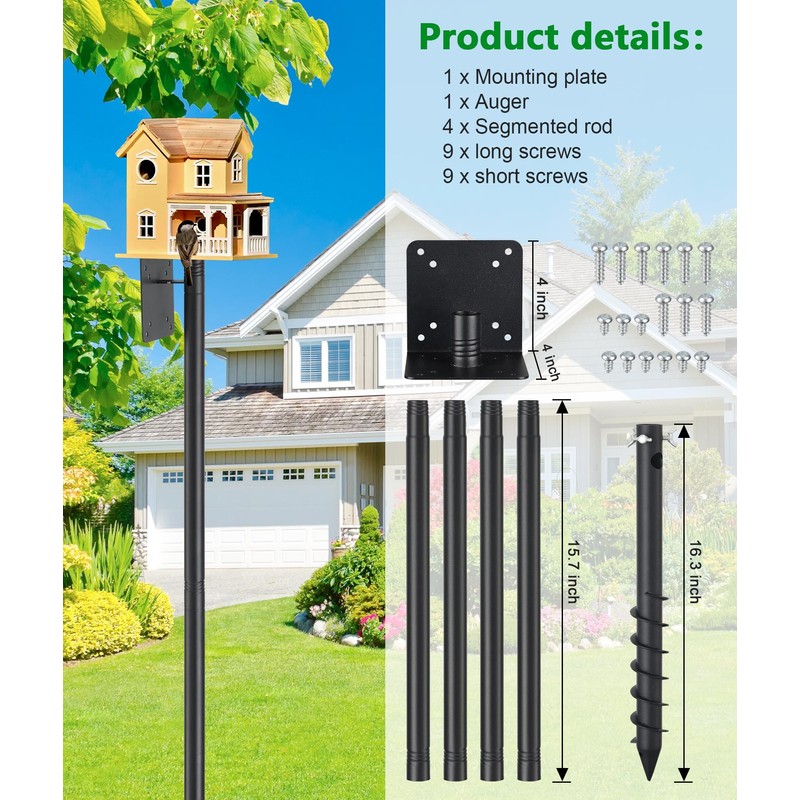 Heavy Duty Bird Feeder Pole - 60 Inch Adjustable Bird