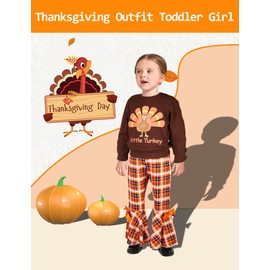 DAKEIK Thanksgiving Outfit Toddler Girl 5T-6T Girls Thanksgiving Outfits little turkey Print Long Sleeve top+Pants +headscarf 3pcs Sets
