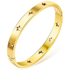 HIQUACC Stainless Steel Hollow Bracelet for Women Gold Plated Love Friendship Bangle Titanium Steel Bracelet (7131 Star Gold)