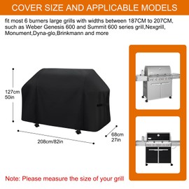 Grill Cover 208 cm - Grill Cover for Weber Summit 600 Series, Genesis 600 Series Grill Heavy Duty & Waterproof, PU Cover for Char-Broil, Nexgrill, Dyna-glo (208 L x 68 W x 127 H cm)