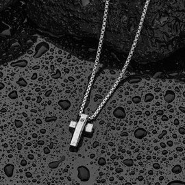 RepaTime Men Silver Cross Necklace, Stainless Steel Christian Cross Pendant Necklace for Men, Durable, Stylish Jewelry Gift for Him