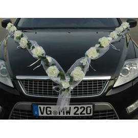 Autoschmuck Car Decoration Bride and Groom Rose Decoration Roses Garland Wedding Car Wedding Decorative Car (Rose Orchidee Weiß/Weiß)