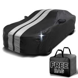 iCarCover Custom Car Cover for Chevy Camaro ZL1 (2017-2024) Waterproof All Weather Rain Snow UV Sun Protector Full Exterior Indoor Outdoor Car Cover (Stripe - Black/Gray)