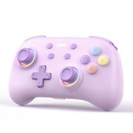IINE Wireless Gamepad with RGB Lights, Mini Pro Controller for Switch/PC/Android/iOS, Turbo/Macro/NFC Amiibo/Motion Sensor/Wake-Up/Rumble