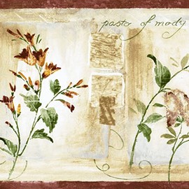 CONCORD WALLCOVERINGS ™ Wallpaper Border Vintage Floral Pattern Faux Flowers Leaves Words for Dining Area Living Room Bedroom Cottage, Beige Burgundy Green, 15 ft by 7 in VR74557L