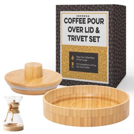 IMPRESA Coffee Pot Cover & Wooden Trivet Set Compatible with Chemex - 6 & 8 Cup Carafes Heat-Retaining Lid for Pour Over Coffee Maker - Insulating Trivet for Carafe