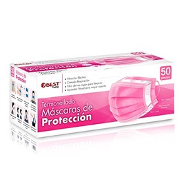 Best Trading Cubrebocas Rosa 50 piezas, Mascarilla Desechable Termosellada Tricapa, Caja de Tapabocas con 50 Piezas con Ajustador Nasal Oculto y Tecno