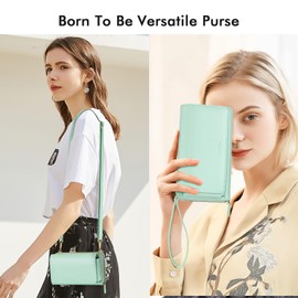 RONSIN Crossbody Bag for Women Wristlet Wallets with RFID Card Small Clutch Purses for Party Prom (Light Green)