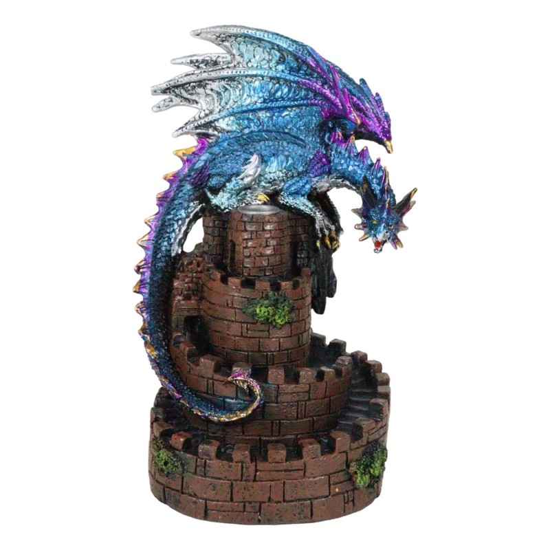 Metallic Blue Dragon On Spiral Steps Castle Tower Backflow Incense
