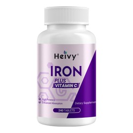Heivy Ferrous Sulfate 325mg (Iron 65mg), High Potency Iron Supplement for Women and Men, Iron Pills with Vitamin C, Ferrous Sulfate, Non-GMO - 240 Tablets Made in USA