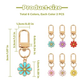 oruola 12pcs Flower Bag Charm,Daisy Zipper Pull Charm,Flower Wallet Charm for DIY Flower Keychain,Cute Flower Zipper Charms for Girls Backpack School Wallet Handbags,6 Colors