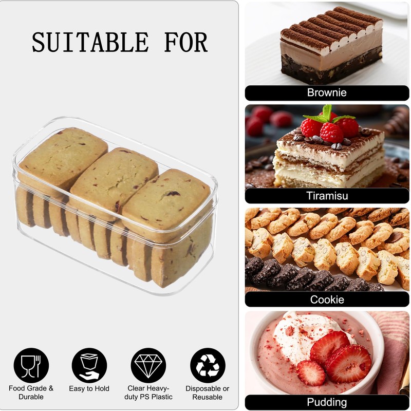 FZJ 20 Pack 10OZ Rectangle Clear Plastic Dessert Cups with