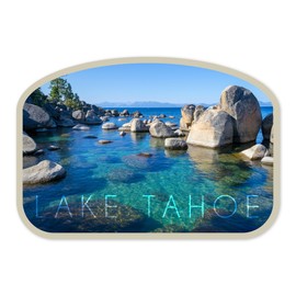 Die Cut Sticker Lake Tahoe, California, Crystalline Water at Sand Harbor, Photography, Contour Vinyl Sticker 3 to 6 inches, (Waterproof Decal for Cars, Water Bottles, Laptops, Coolers), Large