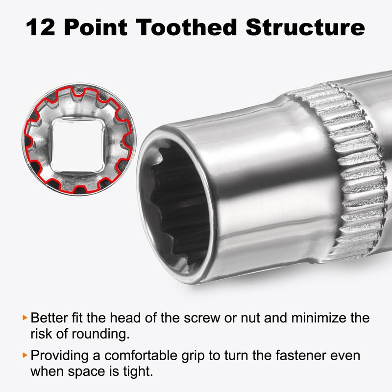 sourcing map 2pcs 12 Points Socket 1/4" Drive 7mm Metric