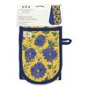 Double Oven Gloves - Organic Cotton - Artistic Blue Flowers