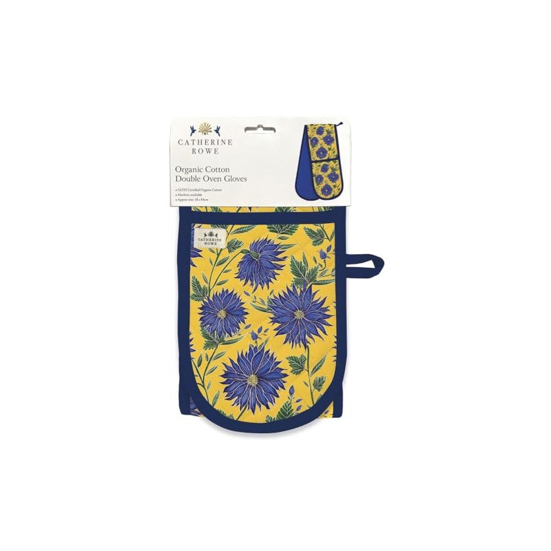 Double Oven Gloves - Organic Cotton - Artistic Blue Flowers