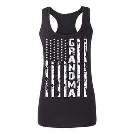 Kropsis Grandma Vintage American Flag Women's Racerback Tank Top, XL, Black