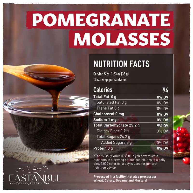 Eastanbul Pomegranate Molasses, 12.35oz, No Added Sugar, Mediterranean Pomegranate Syrup,