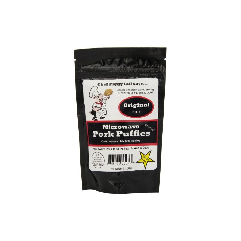 Chef Piggy Tail Microwave Pork Puffies Pork Rinds, Original, 2