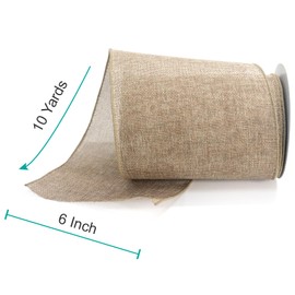 CT CRAFT LLC Burlap Fabric Wired Ribbon 6" x 10 Yards Natural Color for Christmas Home Wedding Decor Gift Wrapping Tree Topper Bow Wreath Bouquet DIY Crafts