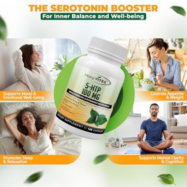 MoxyVites Suplemento 5HTP de 100 mg, Plus B6, 5 HTP alimentos integrales orgánicos, el mejor refuerzo de serotonina, sin OMG, 120 cápsulas veganas