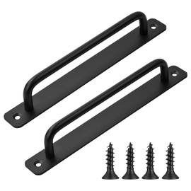 Emperoch 2 Pcs 8 Inch Door Pulls Handles, Black Aluminium Alloy Sliding Grab Bar Doors Handles, Heavy Duty Sliding Pull Handles with Plate and Screws for Shed Balcony Kitchen Cabinet Closet Offices