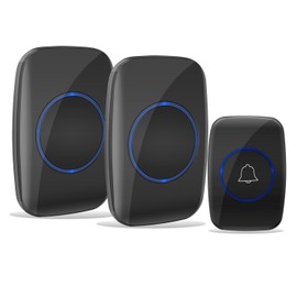 Wireless Doorbell Waterproof Door Bell with 2 Plug-in Receivers with 1 Remote Button Receivers Operating at over 500-feet Range with Over 50 Chimes£¨Battery included （Black1-2）