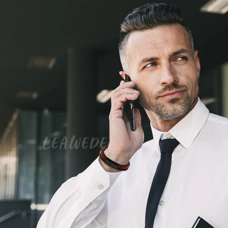 Leawede pulseras hombres De Cuero Con Hebilla Trenzada,Regalos Para Hombre
