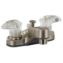 Bathroom Diverter Faucet, 4IN, 2 Lever, 1/4 Turn, Plastic, Brushed NIC