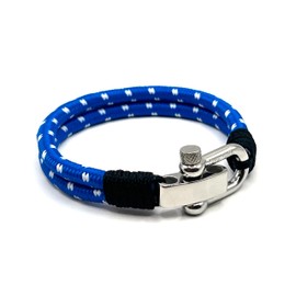Men's Nautical Bracelet, Double Rope Bracelet with Stainless Steel Shackle | Bracelet With Silver Bolt Clasp - Shackle Bracelet - Surfer Jewellery (Azure Blue)