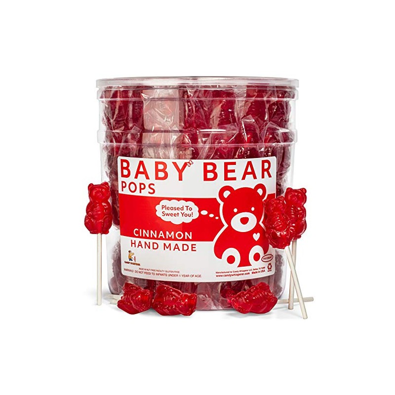 Cinnamon Bear Pops Lollipop Suckers: Individually Wrapped Baby Bear Candy