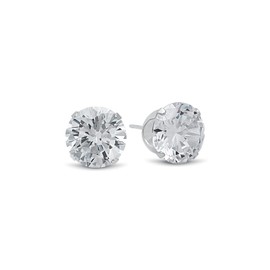 Round Cut Clear Simulated Diamond 4mm CZ Sterling Silver Italian Crafted Stud Earrings + Polishing Cloth