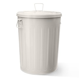 Plexon 20 Gallon Metal Trash Can with Lid Outdoor Large Trash Bin Steel Garbage Can for Garage Patio Farmhouse Bucket Bird Seed Storage Can Heavy Duty Round Container, Beige