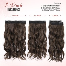 14 Inch Brown Hair Extensions - Wavy Synthetic Clip in Hair Extensions For Women And Girls (Color: Brown Mix Chestnut Brown)